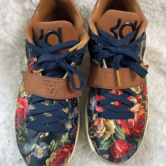 Nike Kevin Durant 7 EXT QS Floral Pattern midnight Navy black/hazelnut 2014 SZ9 - Picture 4 of 12